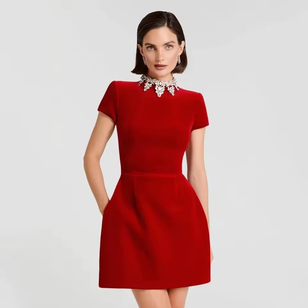 Red Dress with Embellished Collar - Picture 1 of 4
